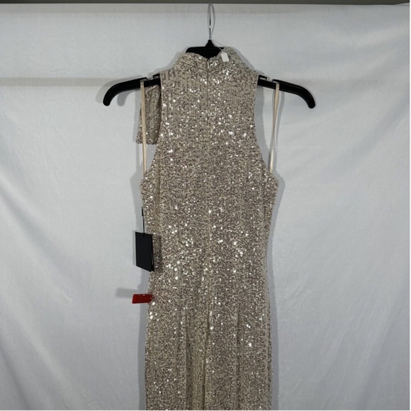 NEW $398 IEENA Mac Duggal [ 0 ] Sequin Bow Halter Neck‎ Column Gown Silver - Picture 11 of 15